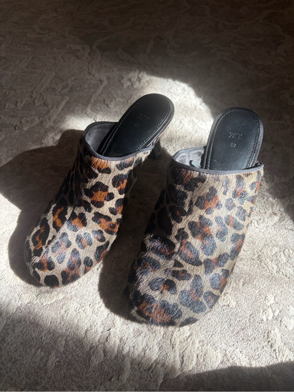 Rare Zara leopard fur square toe mule heels - Picture 2 of 6